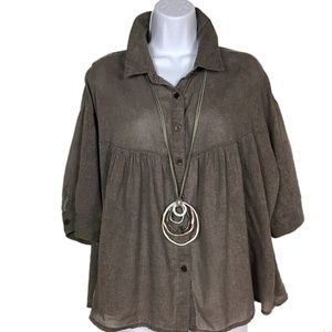 Tan Flowy Cotton Crop Top Blouse by Cecico